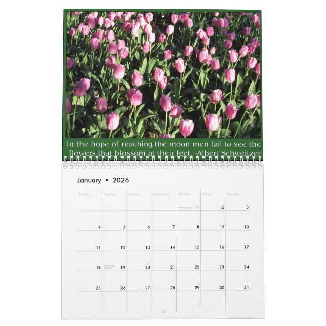 Calendrier Tulipes avec des citations et des énonciations (Jan 2026)
