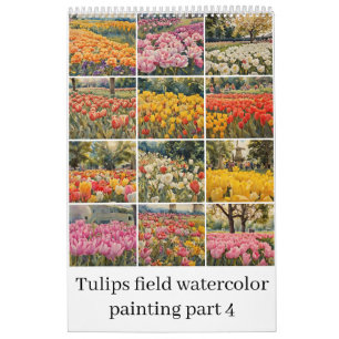 Calendrier Tulipes champ aquarelle peinture 4
