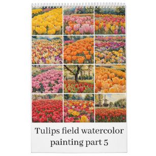 Calendrier Tulipes champ aquarelle peinture 5