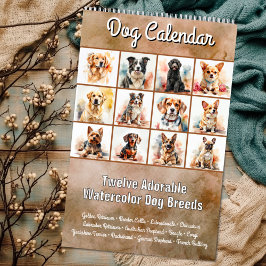 Calendrier Twelve Adorable Watercolor Dog Breeds Calendar