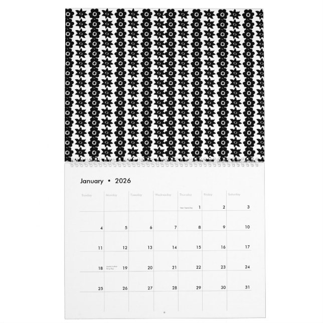 Calendrier un arrière - plan noir et blanc avec beaucoup de p (Jan 2026)