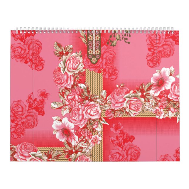Calendrier un design d'arrière - plan rose et or avec un roug (Protection)