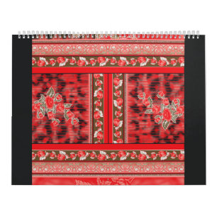 Calendrier un design floral rouge et vert sur fond noir