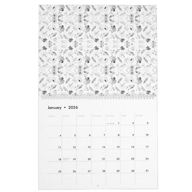 Calendrier Un design monochromatique présentant une multitude (Jan 2026)