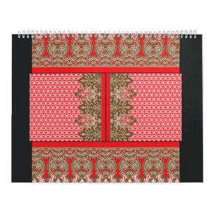 Calendrier un motif de point de croix avec une bordure rouge