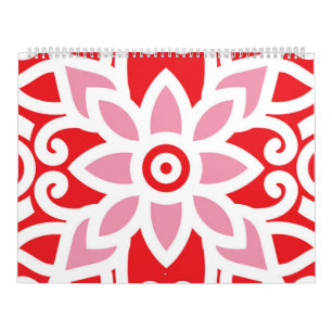 Calendrier un motif rouge et blanc avec une fleur