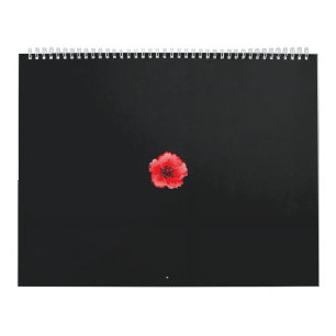 Calendrier une fleur rouge avec un centre noir sur un dossier
