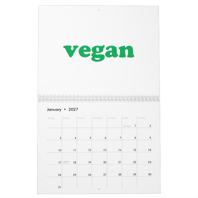 Calendrier Végétal blanc et vert typographie moderne (Jan 2027)