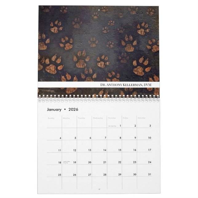 Calendrier Vétérinaire Empreinte de patte unique (Jan 2026)