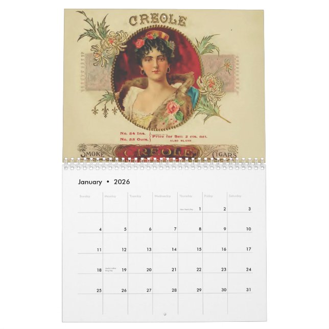 Calendrier vintage de dessus de cigare (Jan 2026)