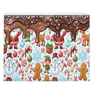 Calendrier Vintage Rétro Rouge Canne à Sucre Merveilleux Noël