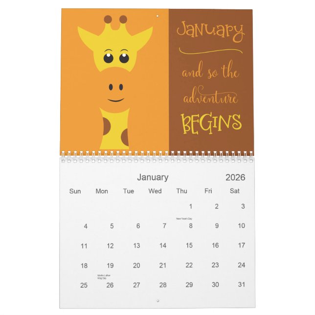 Calendrier Visages animaux mignons avec des paroles motivatio (Jan 2026)