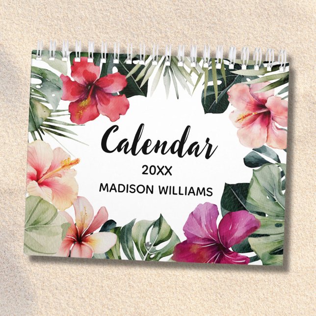 Calendrier Watercolor Tropical Floral Botanical 2026 (Close up)