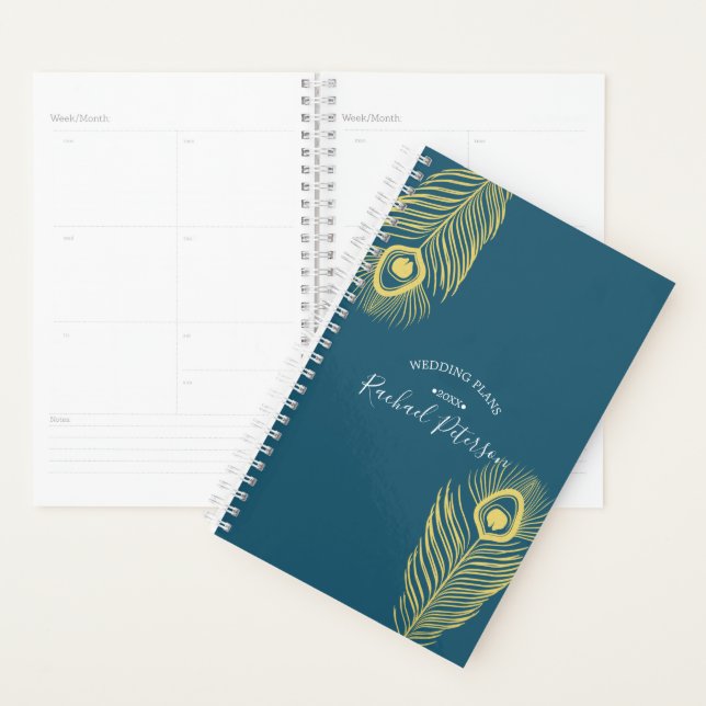 Calendrier Wedding planner Elegant Gold Peacock (Devant avec enveloppe)