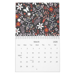 Calendrier Whimsical Floral and Butterfly Motif 2026