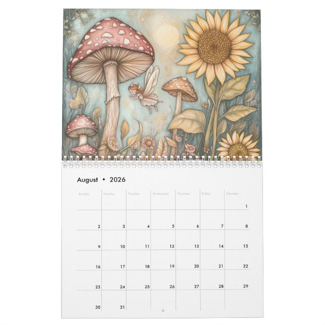 Calendrier Whimsical Mushroom, Champignons (Aug 2026)