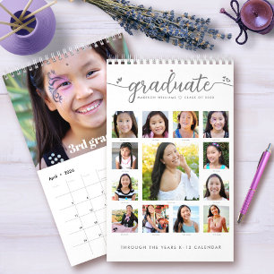 Calendrier White Graduate K-12 Script Photo Collage 15 Mois