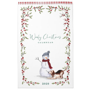 Calendrier Woofy Christmas mignon Aquarelle Chiens coquins