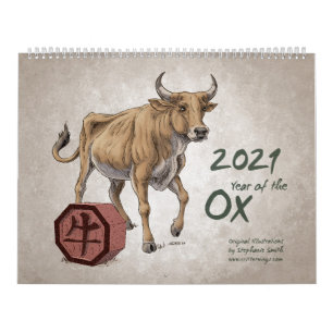 Calendrier Zodiac chinois 2021 : Année de l'oeuvre d'Ox