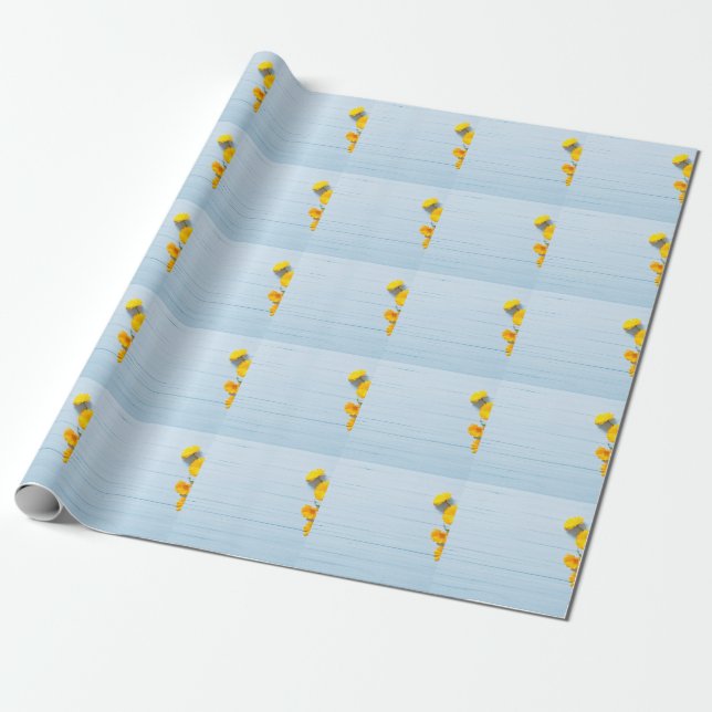 Calendula-Blume: blauer Holzhintergrund Geschenkpapier (Ungerollt)