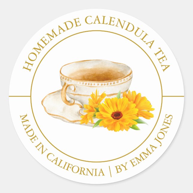 Calendula Tea Modernes Label Runder Aufkleber (Vorderseite)