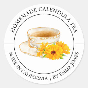 Calendula Tea Modernes Label Runder Aufkleber