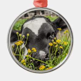 Calf Behind Flowers Ornament Aus Metall