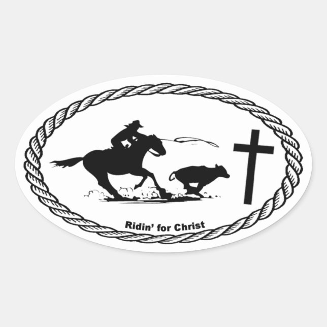 Calf Roping Cross Euro Style Ovaler Aufkleber (Vorderseite)