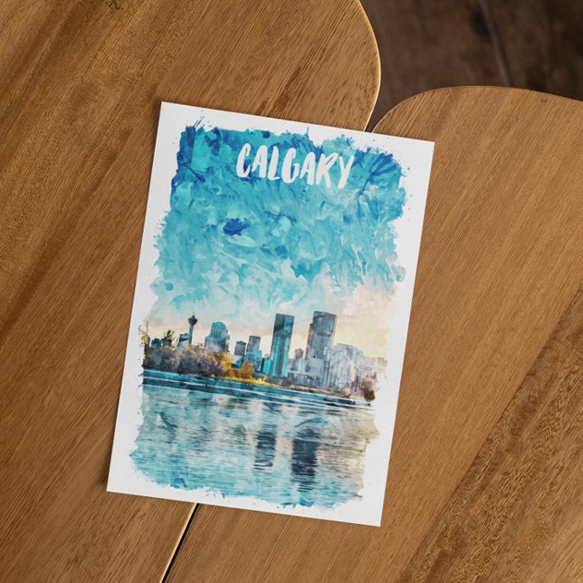Calgary Alberta Canada Watercolor City View Postkarte (Calgary canada skyline postcard)