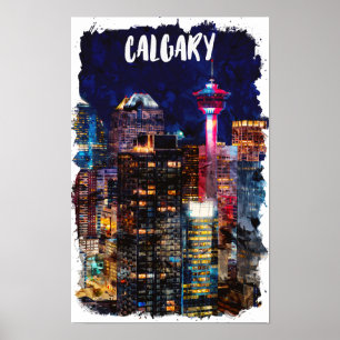 Calgary Alberta Skyline bei Nacht Poster
