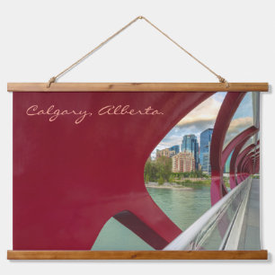 Calgary Cityscape durch die Friedensbrücke am Aben Wandteppich Mit Holzrahmen