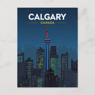 Calgary Tower Skyline Retro Nacht Postkarte