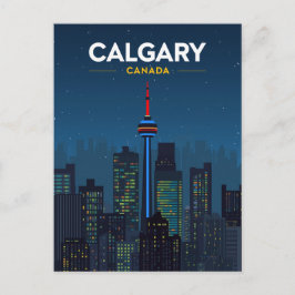 Calgary Tower Skyline Retro Night Postkarte