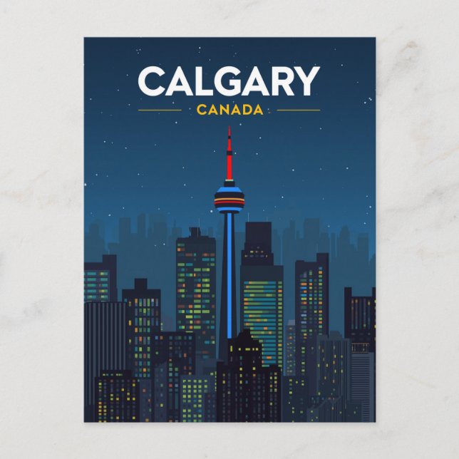 Calgary Tower Skyline Retro Night Postkarte (Vorderseite)