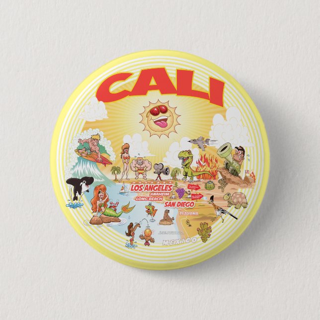 Cali Cartoon Südkalifornien Button (Vorderseite)