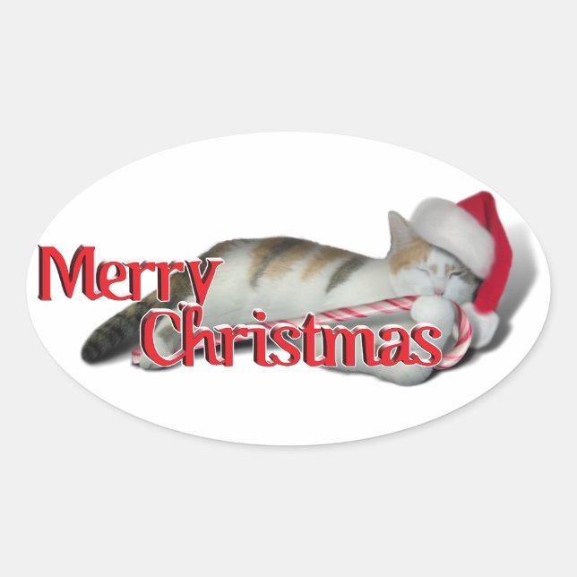 Cali, die Candy Cane Kitty Ovaler Aufkleber (Vorderseite)