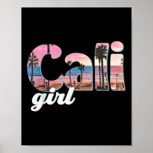Cali Girl Sunset Beach California Summer Retro Win Poster