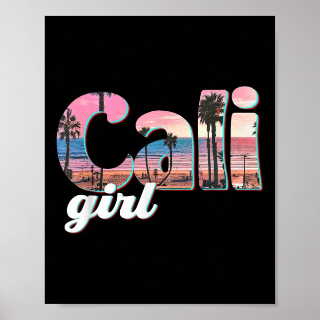 Cali Girl Sunset Beach California Summer Retro Win Poster (Vorne)