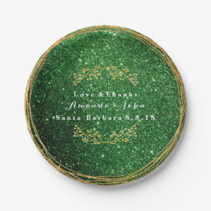 Cali Green Greenery Gold Floral Glitzer Hochzeit Pappteller