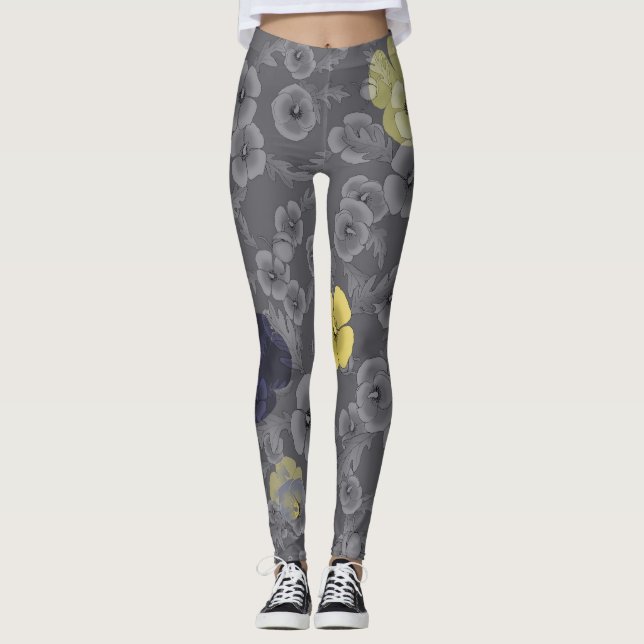 Cali Poppies Überdimensionales Drucken in Grau und Leggings (Vorderseite)