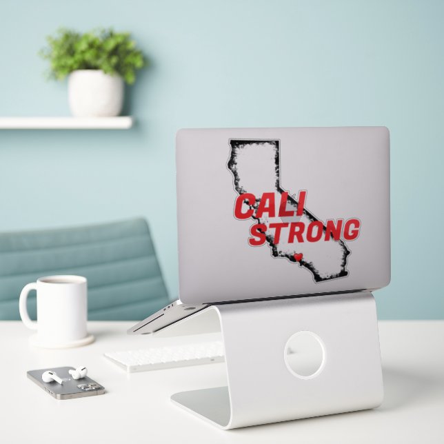CALI STRONG Red Blk Border CA Solides Herz Aufkleber (Laptop auf Schreibtisch)
