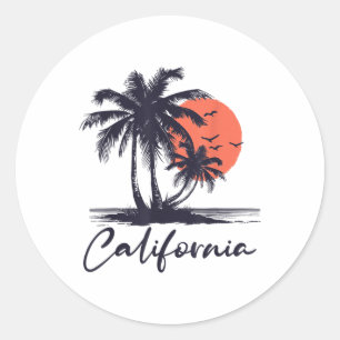 Cali Summer Vacation Ca Palm Trees Usa Retro Runder Aufkleber
