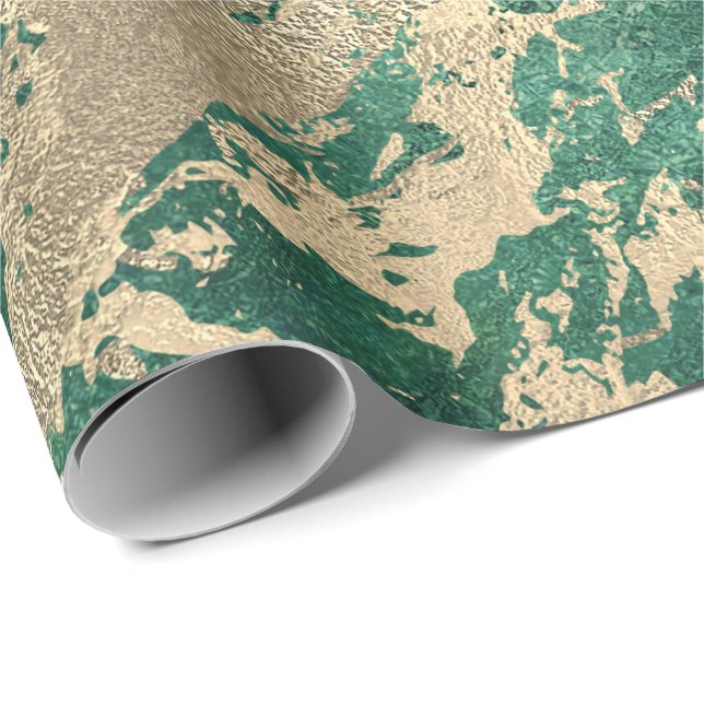 Cali Tropical Green Golden Metallic Glass Strokes Geschenkpapier (Rolleneckpunkt)