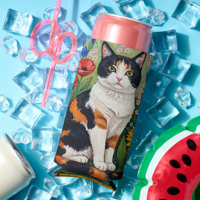 Calico Cat and Folk Art Sunflowers Selters Dosenkühler (In Situ Sommer)