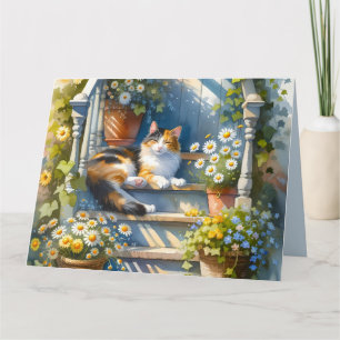 Calico Cat auf Blumenporch Cotattecore Karte