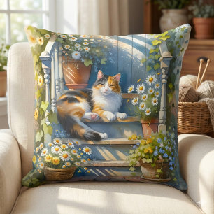 Calico Cat auf Blumenporch Cotattecore Kissen