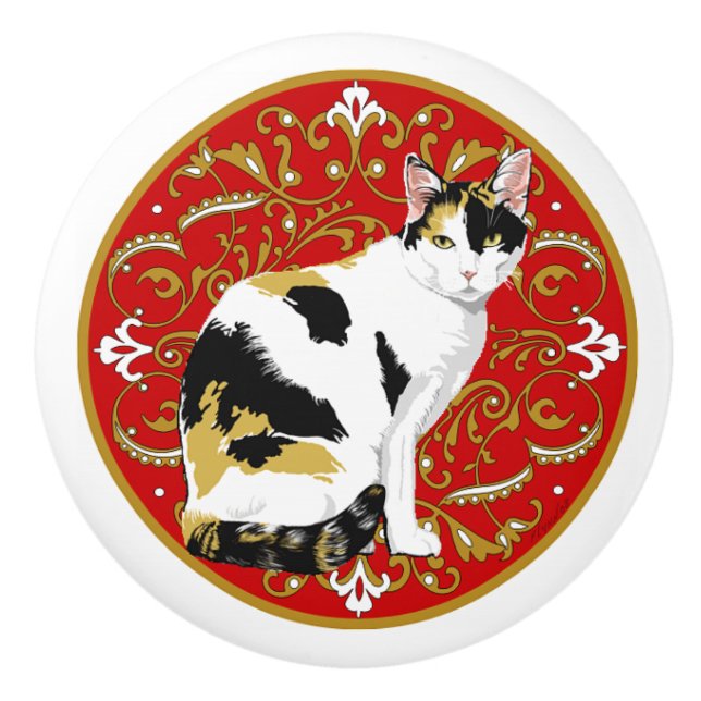 Calico Cat Baroque Keramikknauf (Vorderseite)