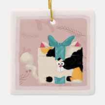 Calico Cat Christmas Keramik Ornament