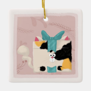 Calico Cat Christmas Keramik Ornament