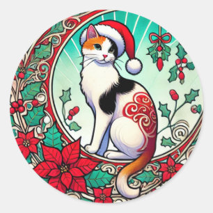 Calico Cat Christmas Runder Aufkleber